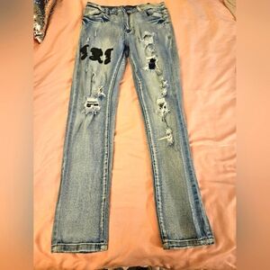 Amiri Jeans Mens Size 32  Vintage Distressed Leather Patches